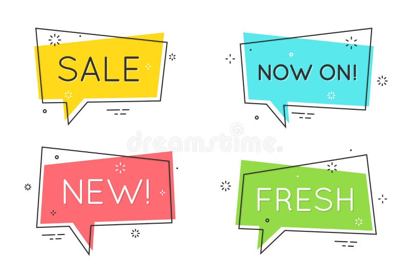 Trendy flat geometric speech bubbles. Retro hipsters poster stock illustration
