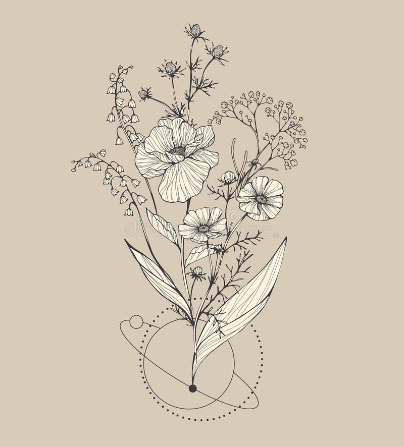 Trendy Floral Branch and Minimalist Flowers for Logo or Decorations ...