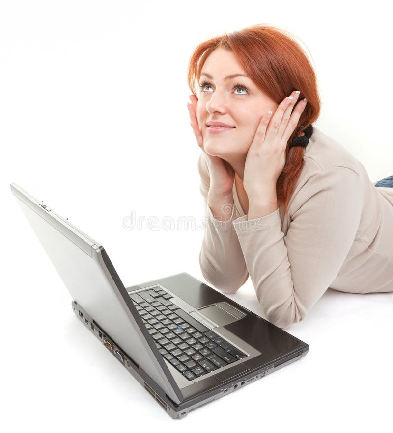 Trendy girl with computer