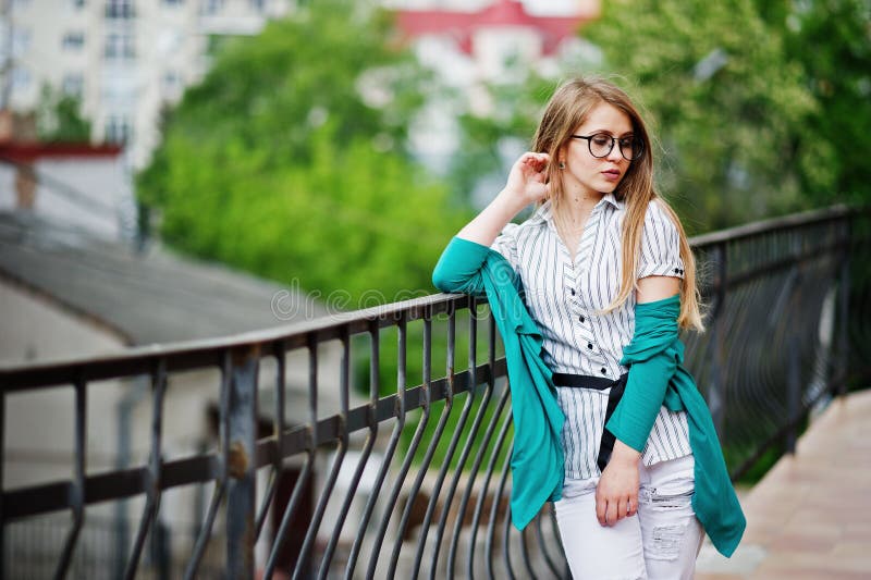 Trendy Girl At Glasses And Ripped Jeans Stock Image Image Of Trendy