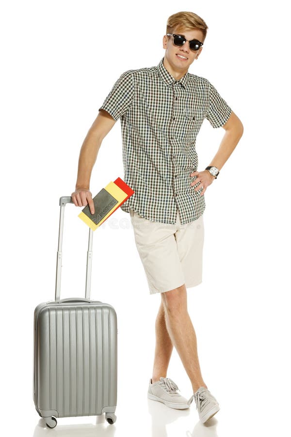 nogmaals Belonend Leidinggevende Trendy Jonge Mens Met Koffer Stock Afbeelding - Image of reis, bagage:  27402919