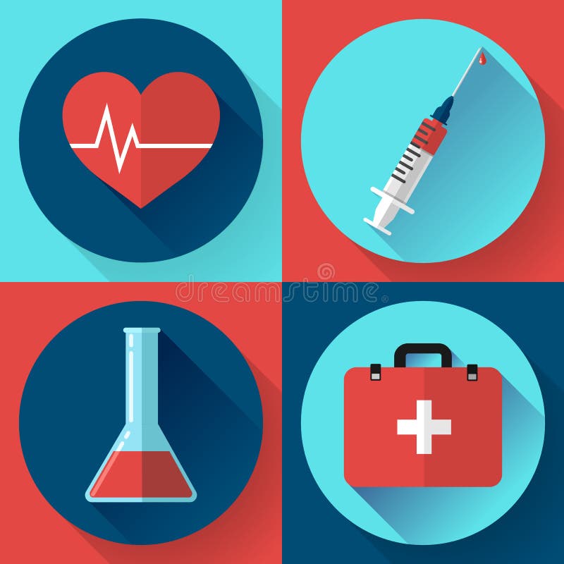 Trendy medical icons with shadow. Flat design style