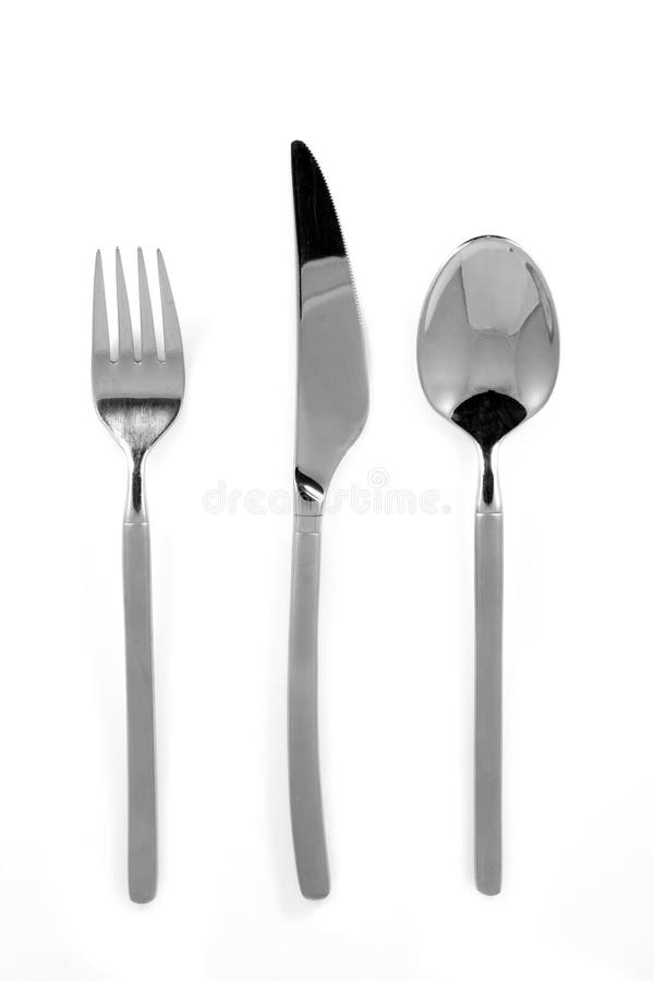 Trendy metal fork knife and spoon isolated