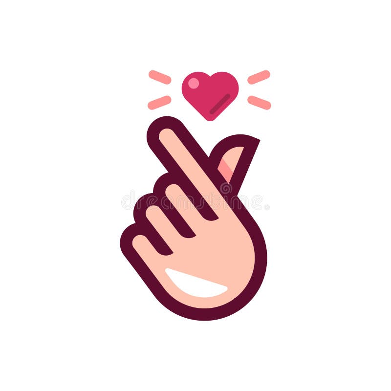 Trendy mini heart love sticker vector, korean heart finger i love you sign icon vector illustration