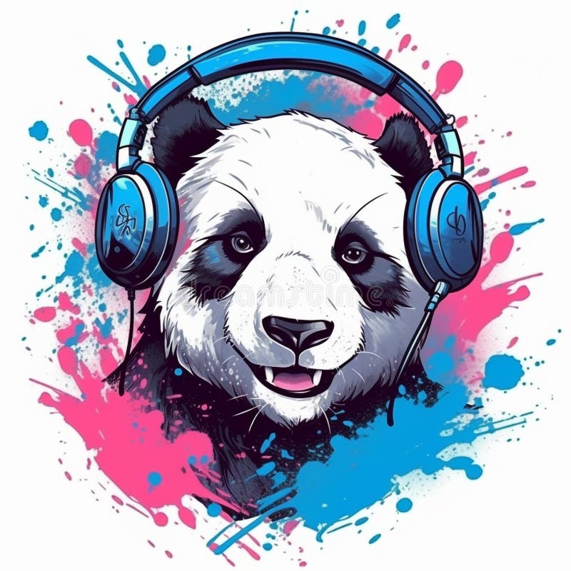 Panda with Headphones Music Stock Photo - Image of rave, entertainment ...