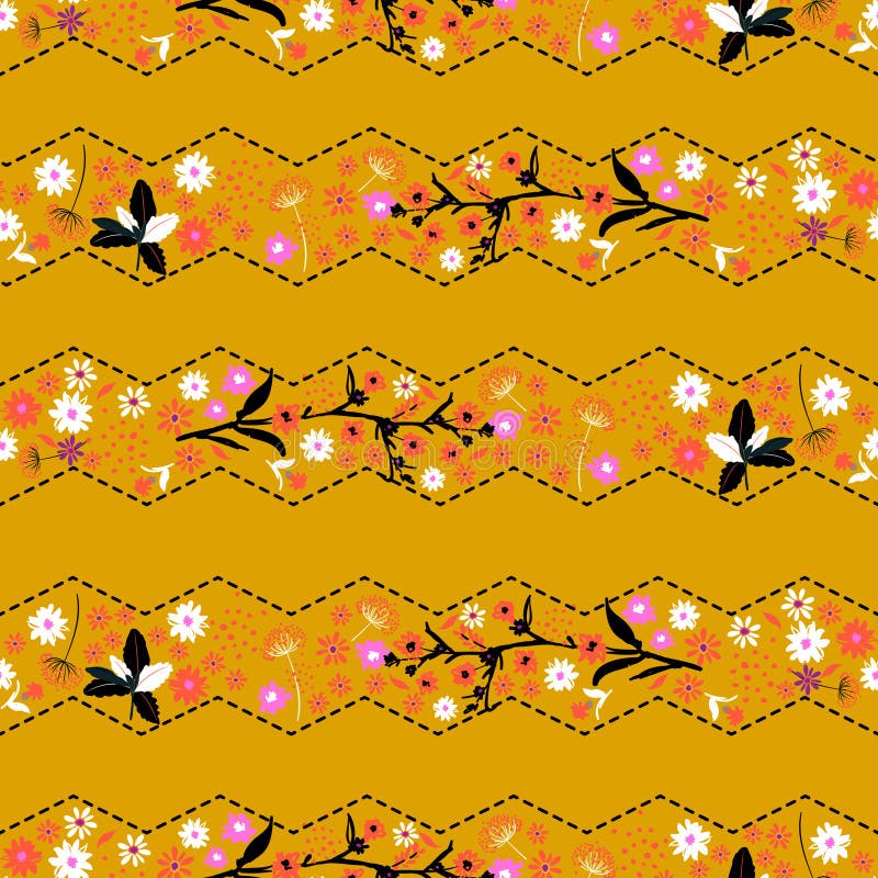 Trendy Retro classic gentle zig zag stripe Liberty flower seamless pattern ,elegant gentle trendy in small-scale flower. Floral vector illustration Trendy Retro classic gentle zig zag stripe Liberty flower seamless pattern ,elegant gentle trendy in small-scale flower. Floral vector illustration