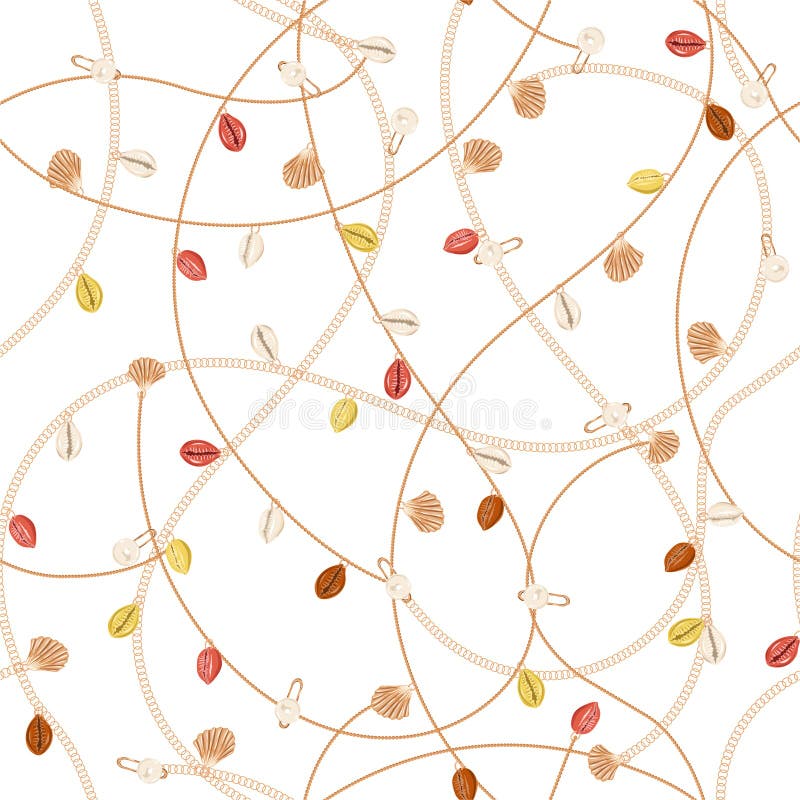 Trendy of retro necklace with gold chain and pearl,summer shell ,jewelry decoration seamless pattern in vector Design for fashion vector illustration Trendy of retro necklace with gold chain and pearl,summer shell ,jewelry decoration seamless pattern in vector Design for fashion vector illustration
