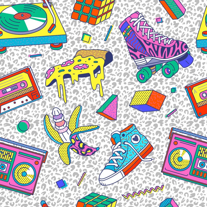 Trendy 80s-90s Neon Memphis Style Seamless Pattern Cartoon Vector ...