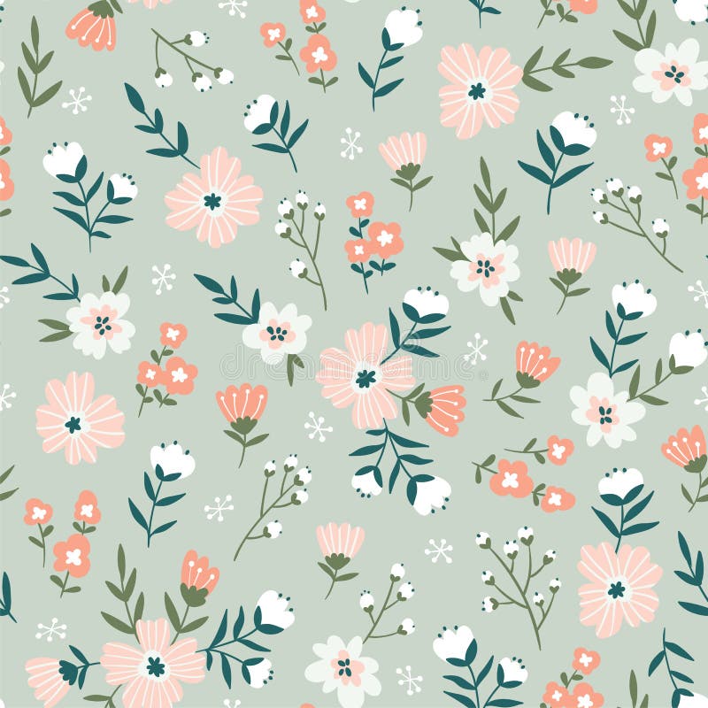 Fabric seamless design with simple flowers. Vector cute repeated ditsy pattern for fabric, wallpaper or wrap paper