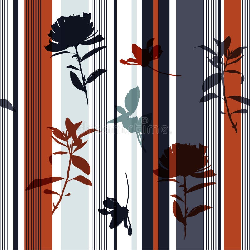 Trendy Seamless Hand Drawn silhouette flower and leaves Pattern on retro colorful stripes Print vector vector illustration Trendy Seamless Hand Drawn silhouette flower and leaves Pattern on retro colorful stripes Print vector vector illustration