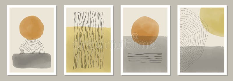 Trendy set of abstract creative minimal artistic hand painted compositions vector illustration