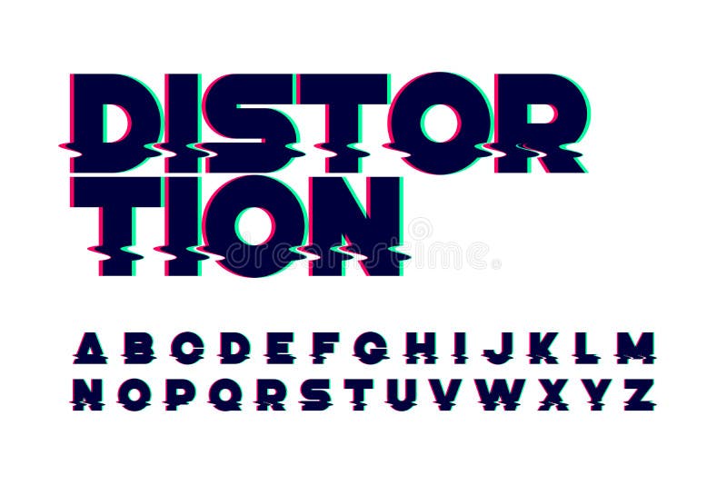 Trendy style distorted glitch font vector illustration