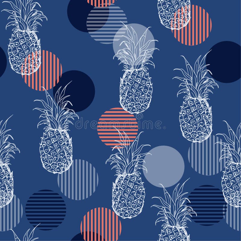 Trendy Summer fresh outline pineapple Seamless pattern with han
