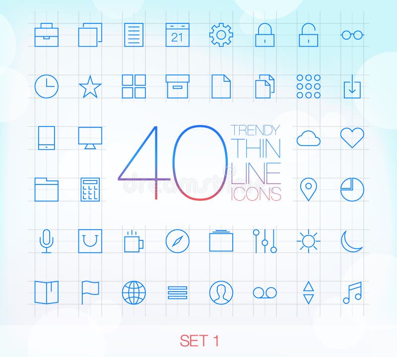 40 Trendy Thin Icons Set 1