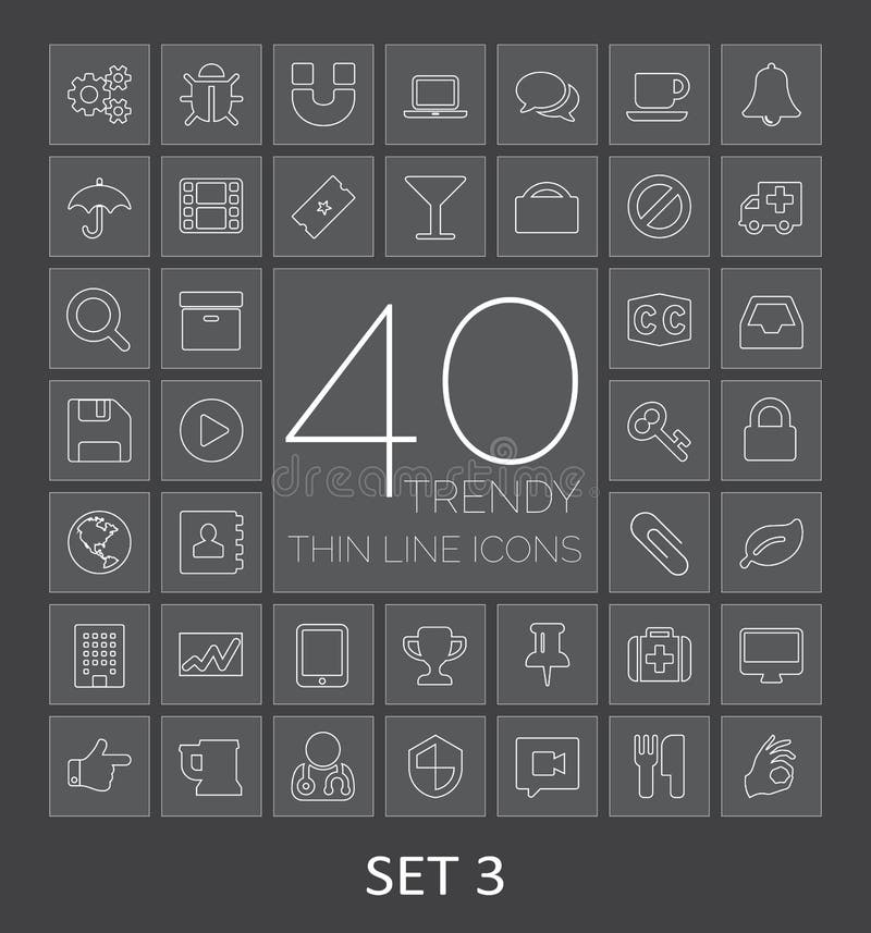 40 Trendy Thin Line Icons for Web and Mobile. Set 3. Minimal shield vectors