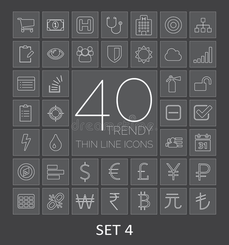 40 Trendy Thin Line Icons for Web and Mobile. Set 4. Minimal shield vectors