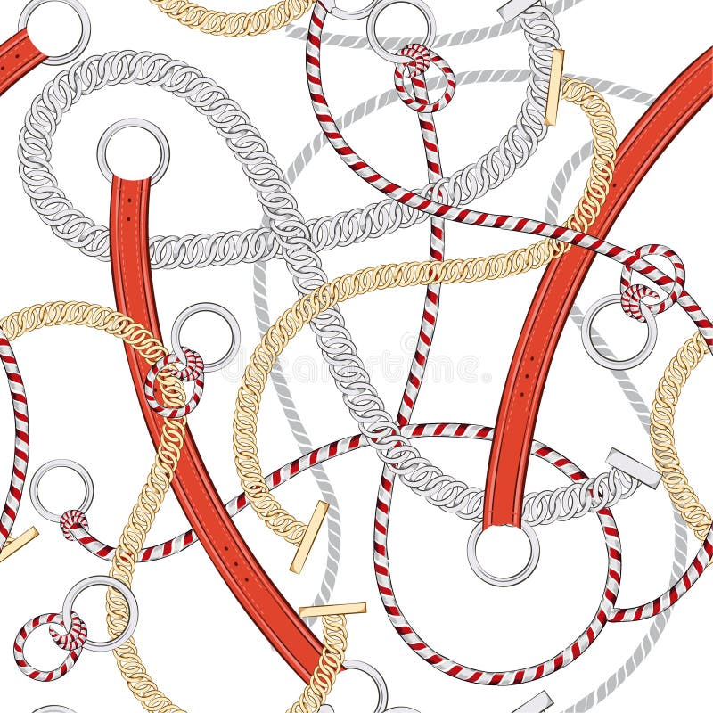 Trendy Vector Summer Nautical mood Seamless vector seamless pattern with sea ropes chain and belt on a white background for fashion ,wallpaper ,fabric and all prints