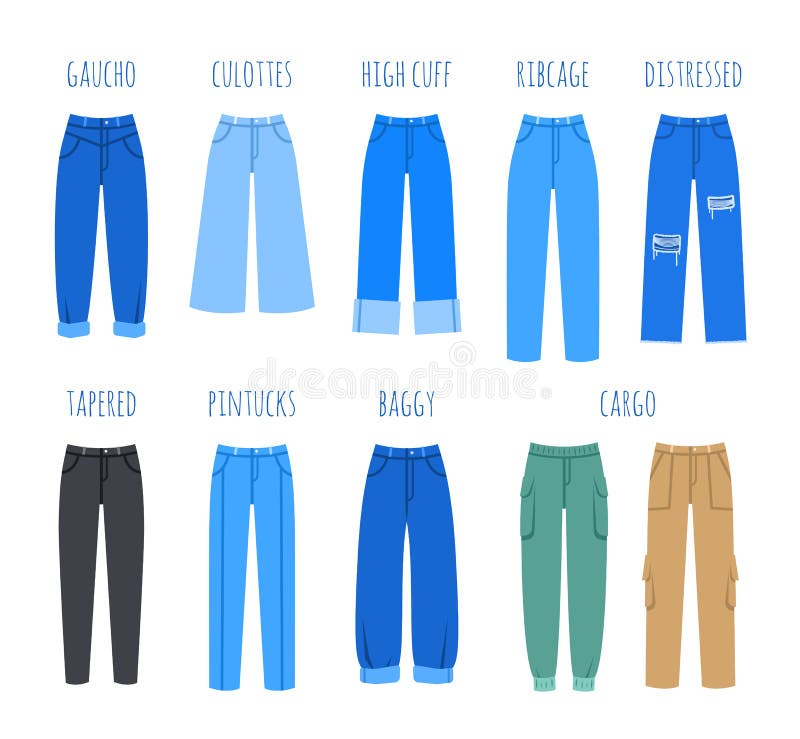 Trendy women jeans style vector flat collection royalty free illustration Trendy women jeans style vector flat collection royalty free illustration
