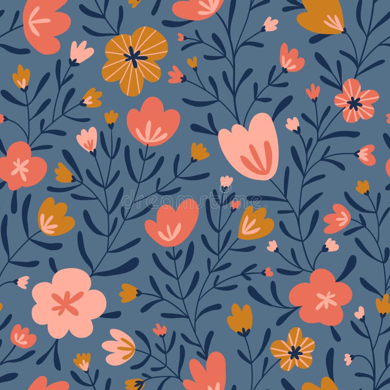 Trendys sömlösa, florala dilatationsmönster Strukturdesign med enkla blommor Vector-söt upprepat mönster för babyväv, tapet stock illustrationer