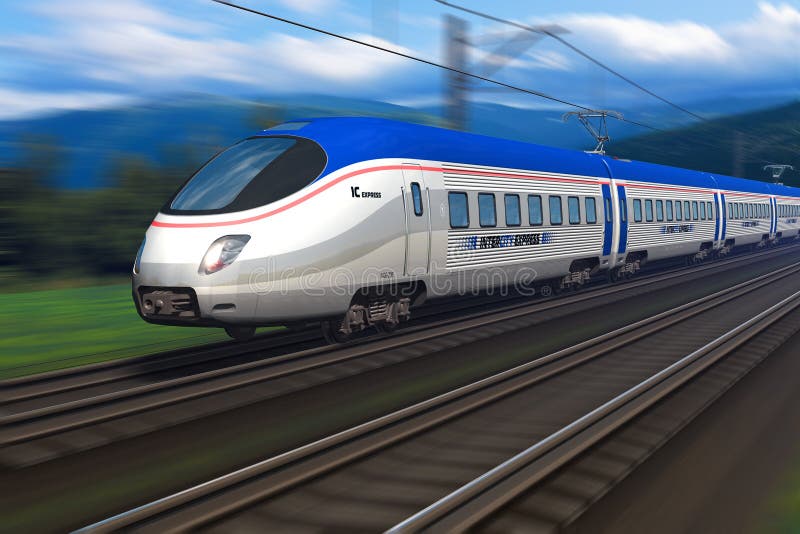 Treno ad alta velocità moderno con la sfuocatura di movimento