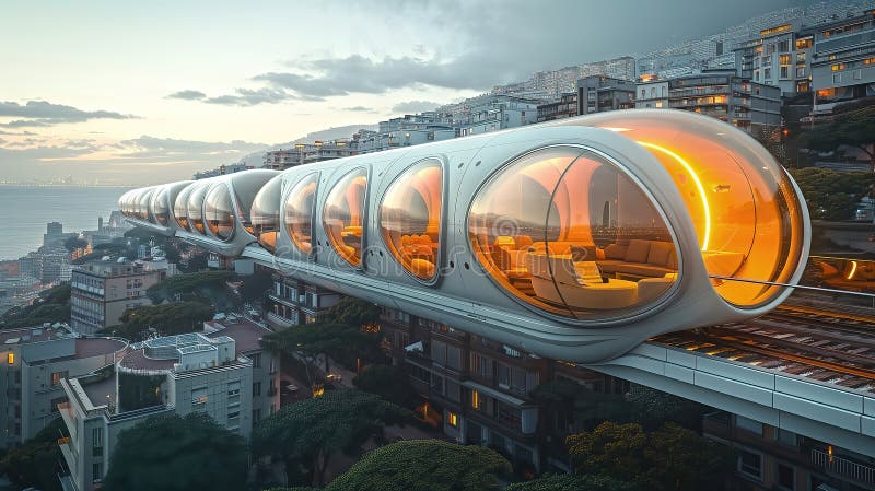 Treno moderno ad alta velocità in futuristica città sci fi background royalty illustrazione gratis