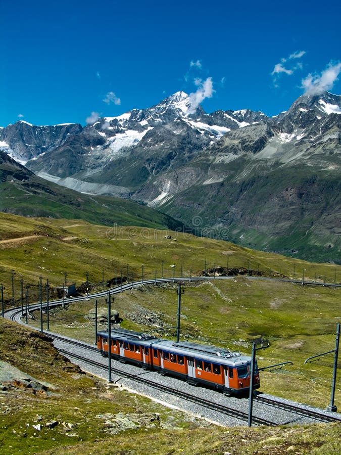 The Gornergratbahn is a 9 km long gauge mountain rack railway, with Abt rack system. It leads from Zermatt (1604 m), up to the Gornergrat (3089 m). The Gornergrat is surrounded by 29 peaks rising above 4,000 m in the Alps and several glaciers, including the Gornergletscher (which is the second longest glacier in the Alps after the Aletsch). At the end of the line on Gornergrat, the Matterhorn is visible on a clear day. In background: Dente Blanche (4356 m) and Obergabelhorn (4063 m). The Gornergratbahn is a 9 km long gauge mountain rack railway, with Abt rack system. It leads from Zermatt (1604 m), up to the Gornergrat (3089 m). The Gornergrat is surrounded by 29 peaks rising above 4,000 m in the Alps and several glaciers, including the Gornergletscher (which is the second longest glacier in the Alps after the Aletsch). At the end of the line on Gornergrat, the Matterhorn is visible on a clear day. In background: Dente Blanche (4356 m) and Obergabelhorn (4063 m)