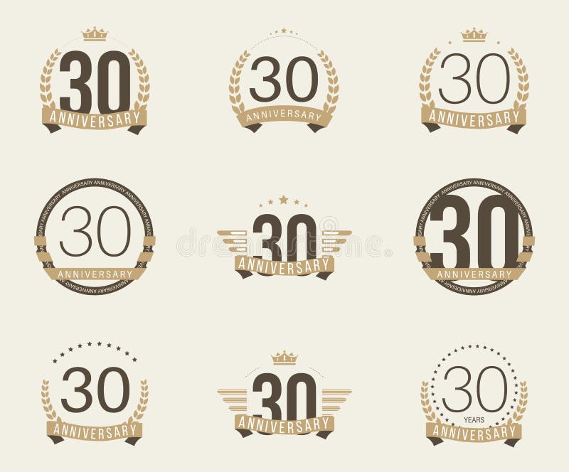 Trenta anni di anniversario di logotype di celebrazione trentesima raccolta di logo di anniversario illustrazione vettoriale Trenta anni di anniversario di logotype di celebrazione trentesima raccolta di logo di anniversario illustrazione vettoriale