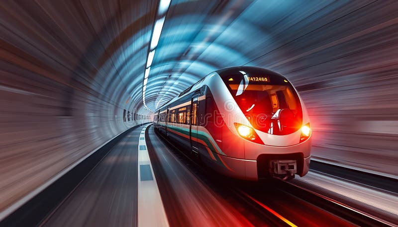 Trenul cu gloanțe în mișcare Transport modern de mare viteză Stock Photo Generative AI stock illustration