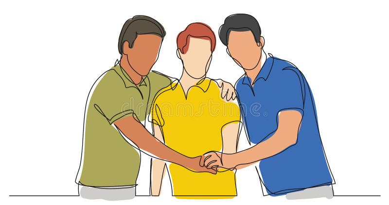 Tres Amigos Hombres Mostrando Su Amistad TomÃ¡ndose De La Mano - Un Dibujo  De Una LÃnea Ilustración del Vector - Ilustración de continuo, amistad:  157133307