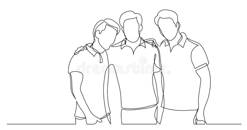 Tres Amigos Masculinos Que Presentan Y Que Abrazan - Un Dibujo Lineal Stock  de ilustración - Ilustración de colegas, persona: 137144611