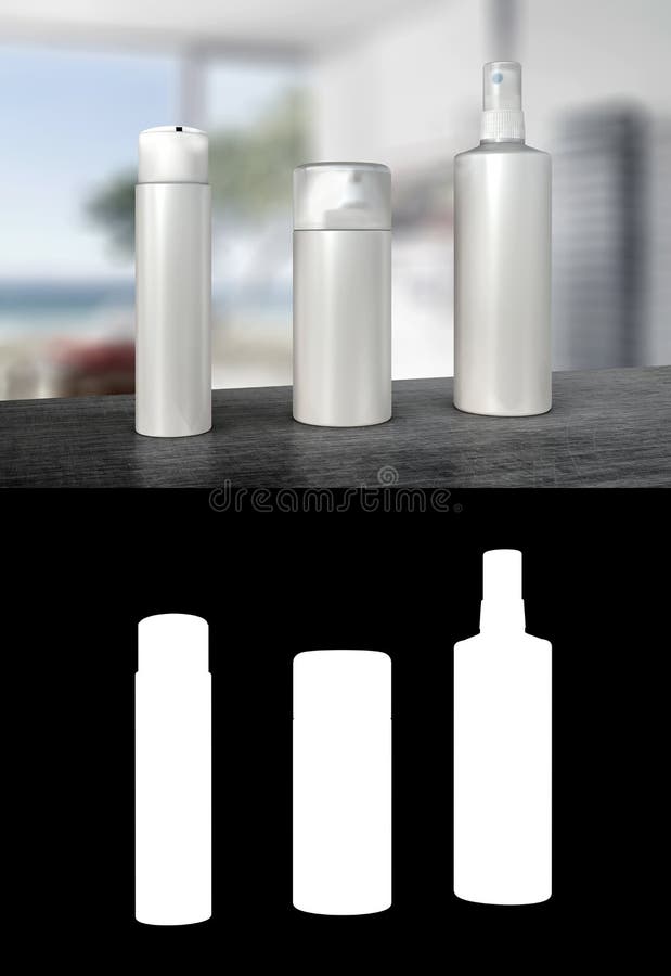 Tres botellas del dispensador o botellas del espray de la bomba ilustración del vector Tres botellas del dispensador o botellas del espray de la bomba ilustración del vector