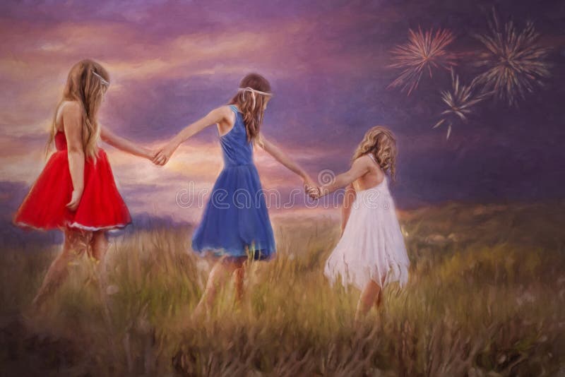 Tres chicas jóvenes de común acuerdo ilustración del vector Tres chicas jóvenes de común acuerdo ilustración del vector