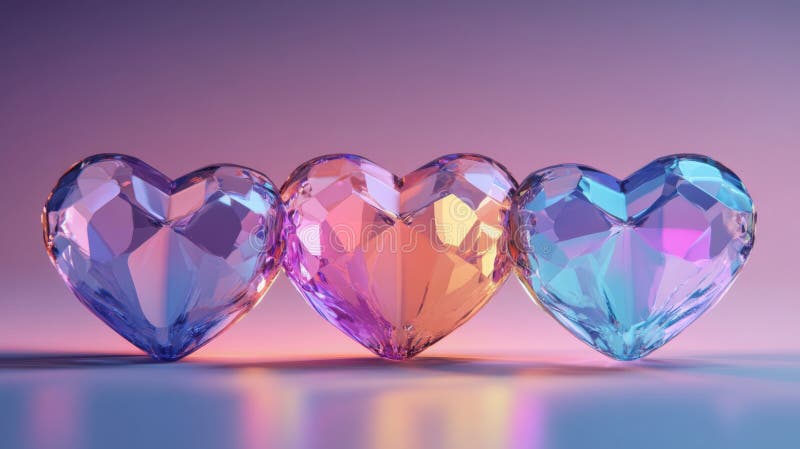 Tres corazones de cristal irrisorio seguidos ilustración del vector