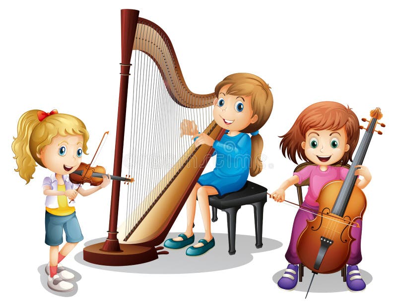 Tres muchachas que juegan música libre illustration Tres muchachas que juegan música libre illustration