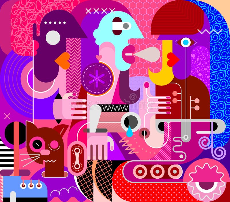 Tres mujeres y un gato libre illustration Tres mujeres y un gato libre illustration