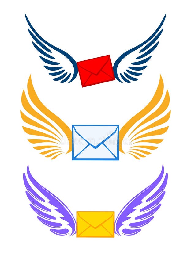 Tres pares coloridos de alas con los sobres para su logotipo o de ilustración del vector Tres pares coloridos de alas con los sobres para su logotipo o de ilustración del vector