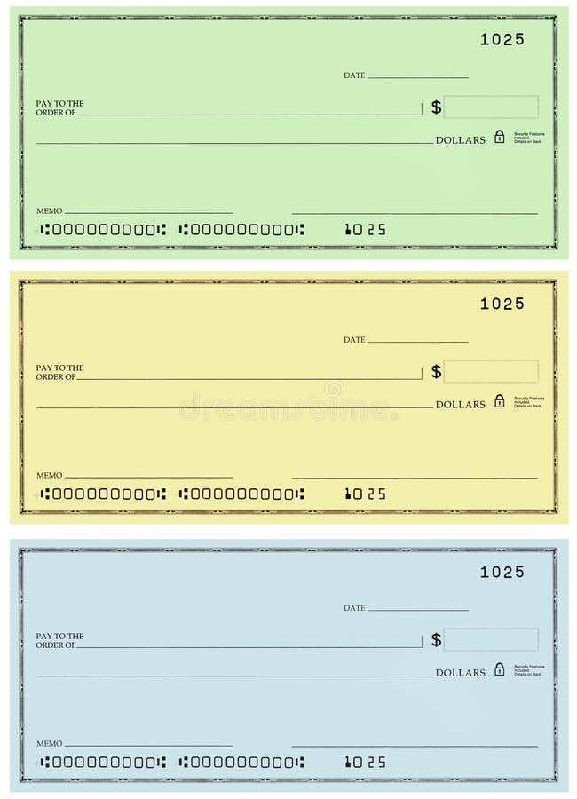 Tres verificaciones sin los números conocidos y falsos stock de ilustración Tres verificaciones sin los números conocidos y falsos stock de ilustración