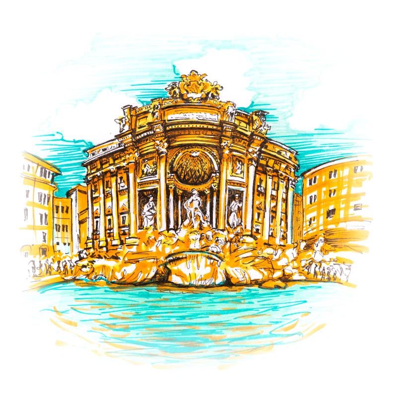 outline simplicity drawing of trevi fountain landmark front elevation view  11651297 PNG