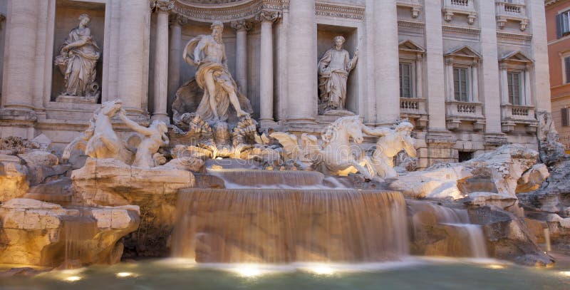 Trevi fountain at night stock images