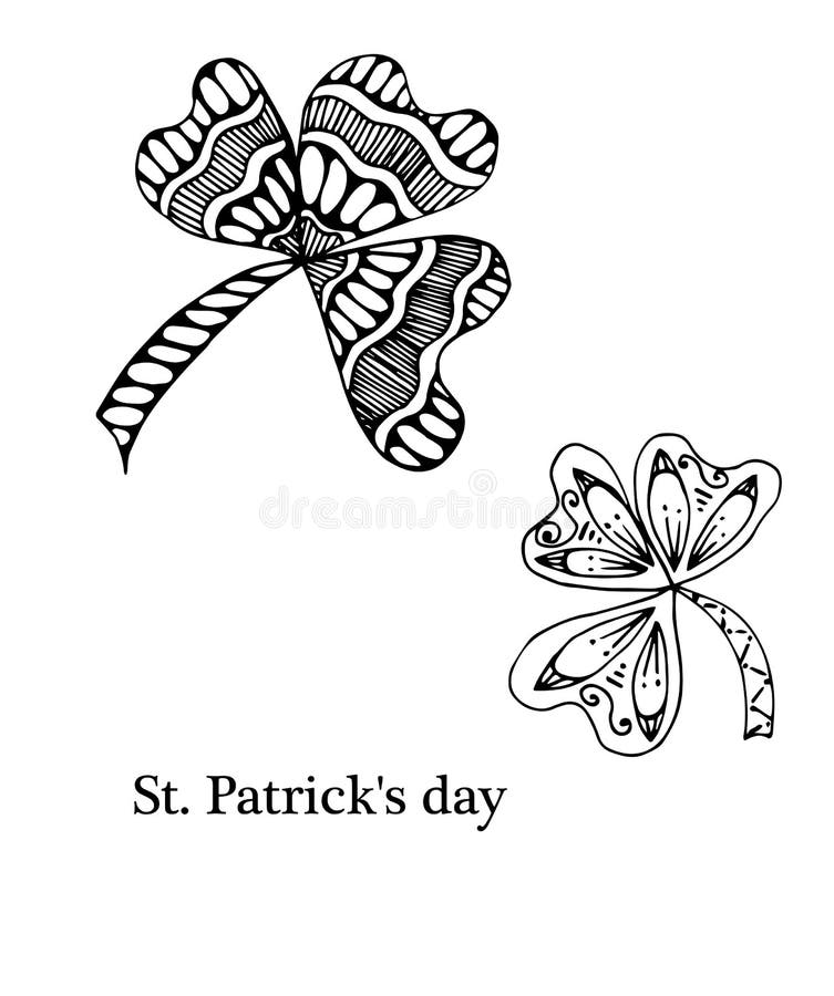 Trevo da folha com as três folhas, decoradas com os ornamento florais no estilo do zentangle ilustração stock Trevo da folha com as três folhas, decoradas com os ornamento florais no estilo do zentangle ilustração stock