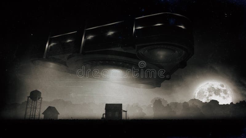 Triangle Alien Spacecraft Over Farm At Night