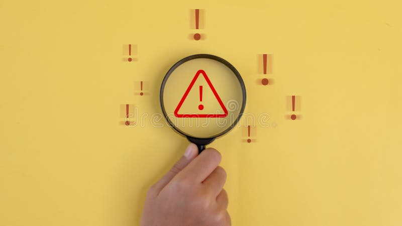 Triangle caution warning sign for notification error and maintenance, Internet malware viruses destroying computer data. stock image
