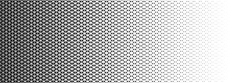 Triangle halftone gradient background. Geometric triangular tech pattern texture. Black abstract vanishing gradation vector illustration