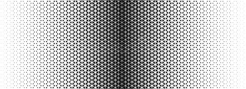 Triangle halftone gradient texture. Geometric triangular tech pattern background. Black abstract vanishing gradation stock illustration