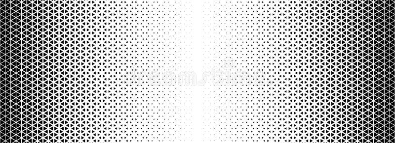 Triangle halftone gradient texture. Geometric triangular tech pattern background. Black abstract vanishing gradation stock illustration