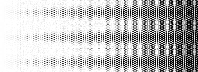 Triangle halftone gradient texture. Geometric triangular tech pattern background. Black abstract vanishing gradation royalty free illustration