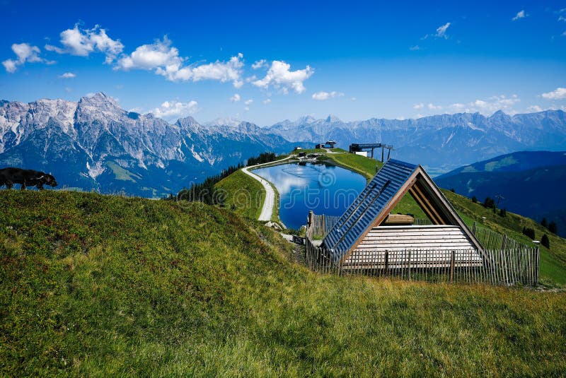 Triangle House in Mountains with a Pool Stock Photo Image of house
