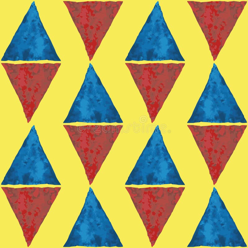 Triangles bleues et rouges en forme de diamant d'aquarelle Modèle sans couture de vecteur géométrique abstrait sur le fond jaune illustration libre de droits Triangles bleues et rouges en forme de diamant d'aquarelle Modèle sans couture de vecteur géométrique abstrait sur le fond jaune illustration libre de droits