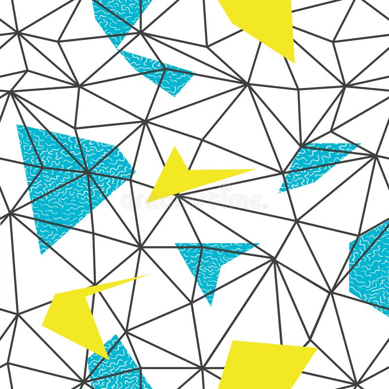 Triangles wire-frame seamless repeat pattern. Triangular facets. Doodles hand-drawn pattern. Vector pattern. Wireframe Background stock illustration