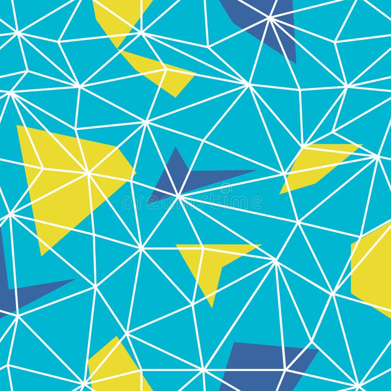 Triangles wire-frame seamless repeat pattern. Triangular facets. Vector pattern. Wireframe Background Blue and Yellow Seamless royalty free illustration
